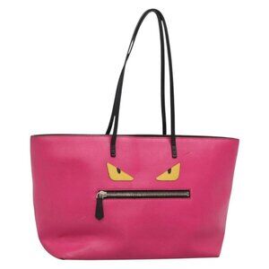 FENDI Monster Tote Bag Leather Pink Silver Auth